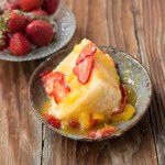 A really light and craveable dessert, angel food cake with fresh mango sauce ohsweetbasil.com
