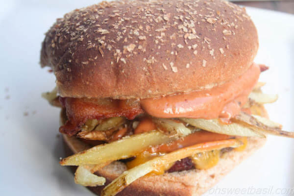 Sweet Basil's Over The Top Tillamook Bacon Cheeseburger