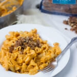 Creamy Pumpkin Pasta sauce with crunchy brown bugar pecans. You have to try to truly understand just how fantastic this pasta dish is! #fishernuts ohsweetbasil.com