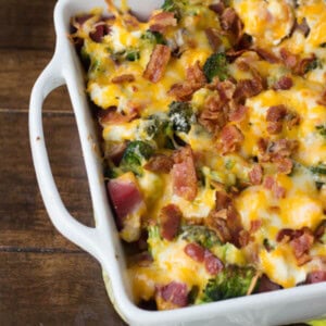 cheesy ham and potato bacon casserole to use up all of those holiday leftovers ohsweetbasil.com