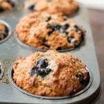Whole wheat muffins with oat flour and no eggs but are huge and fluffy still! ohsweetbasil.com eggless, egg free