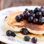 White chocolate blueberry pancakes on ohsweetbasil.com