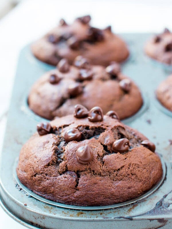 Double Chocolate Banana Muffins- the best thing ever! ohsweetbasil.com