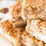 cheesecake caramel apple crisp bars made with a walnut oat topping you'd never guess was nuts! #thinkfisher ohsweetbasil.com