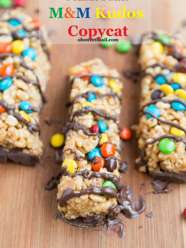 These are awesome!! Peanut butter m&m kudos copycat recipe ohsweetbasil.com