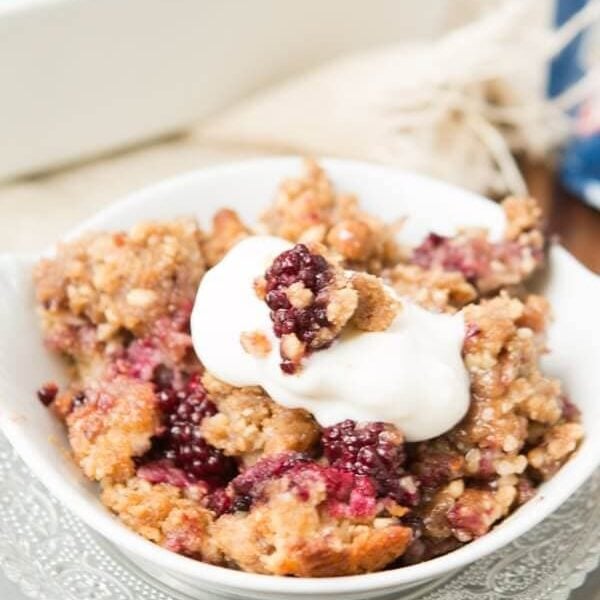Blackberry cobbler baked oatmeal with walnut crumble