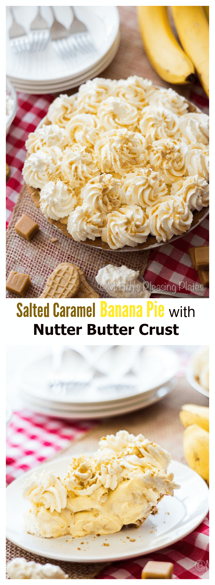 Salted Caramel Banana Pie with a killer Nutter Butter crust!!! ohsweetbasil.com