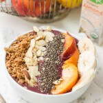 Chia Peach Berry Protein Green Smoothie Bowls for the best start to the day ever! ohsweetbasil.com