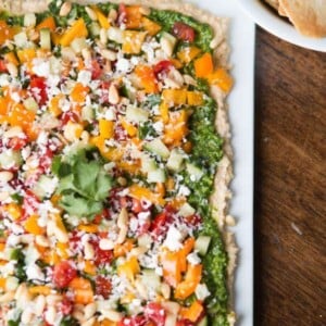 8 layer hummus dip with cilantro pesto ohsweetbasil.com