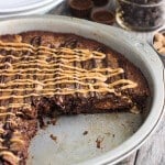 This fudgy peanut butter brownie cake recipe is a fun take on brownies! Full of chocolate and peanut butter flavor, this dessert feeds a crowd.