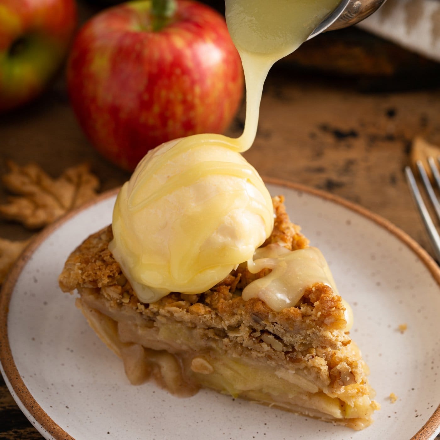 Dutch Apple Pie with White Chocolate Butter Sauce
