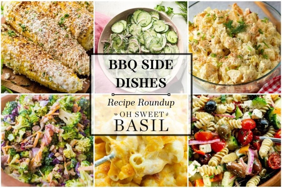 a collage of several popular bbq side dishs