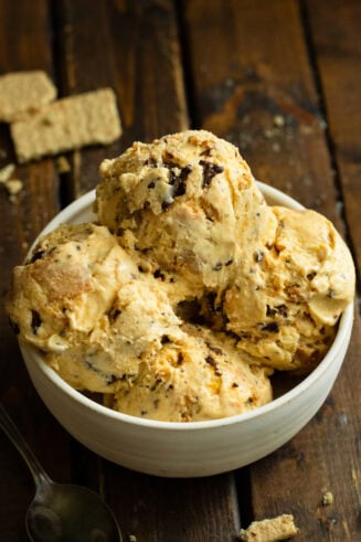 a photo of a white bowl full of scoops of graham canyon ice cream