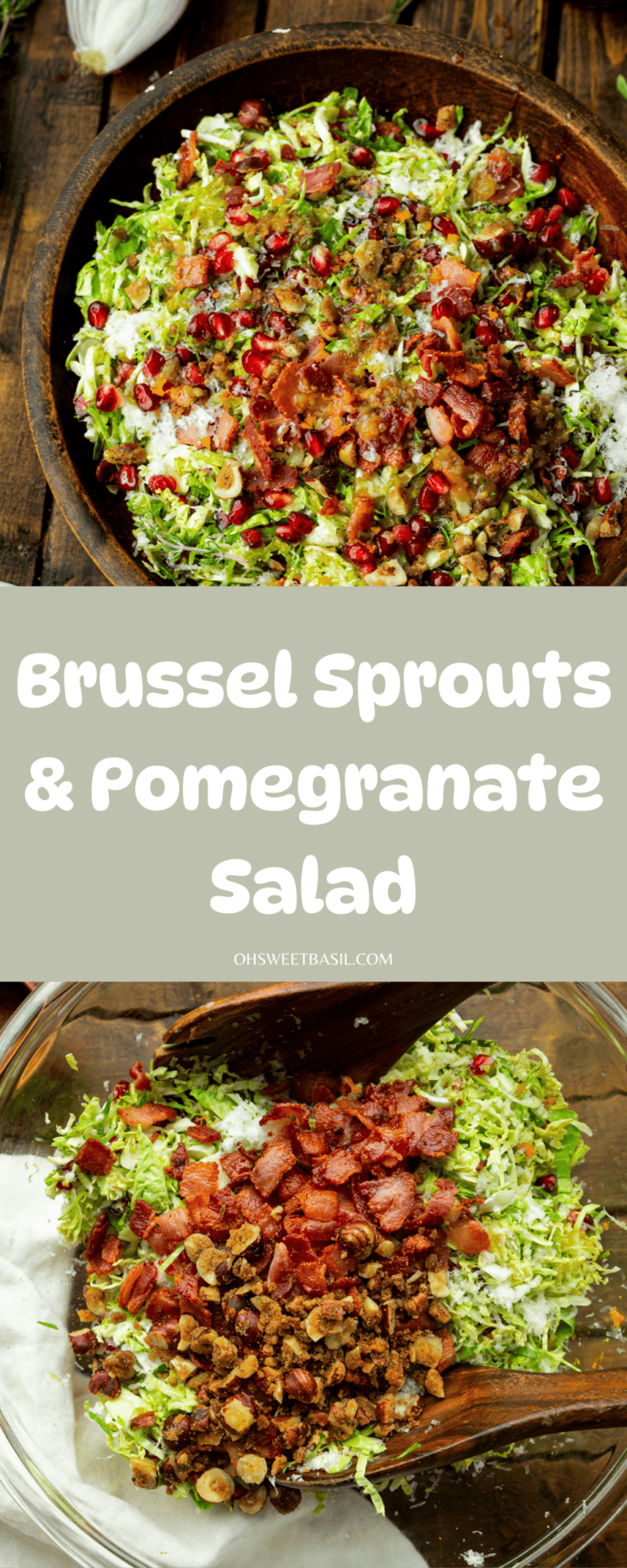 Delicious winter salad with bacon, cheese, pomegranate, and nuts!