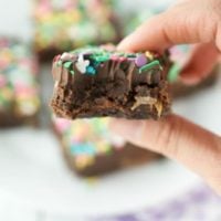 Fudgy Caramel Egg Brownies are a decadent brownie loaded with caramel filled eggs and topped with dark chocolate ganache.