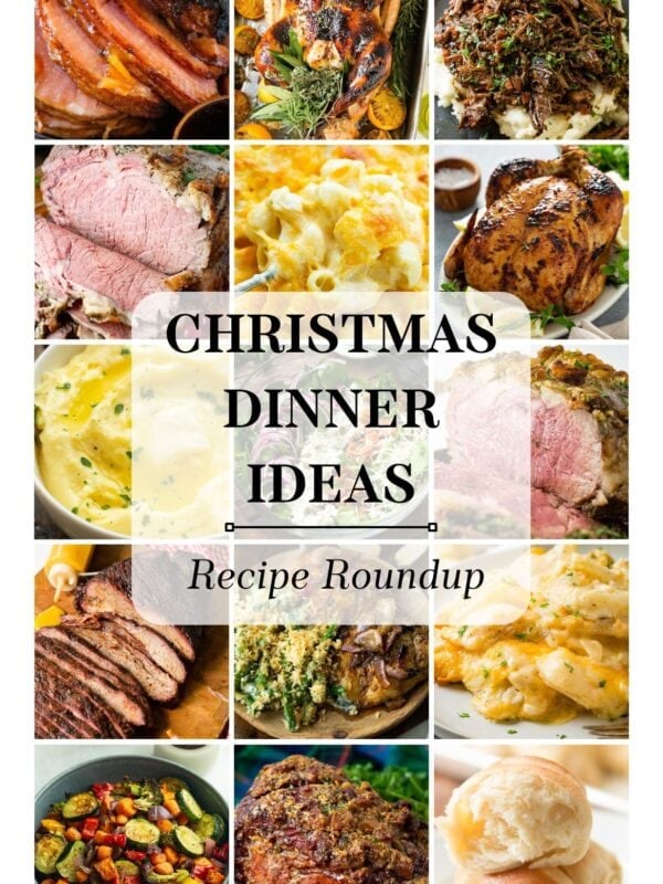 a photo collage of several recipes in a christmas dinner recipes roundup