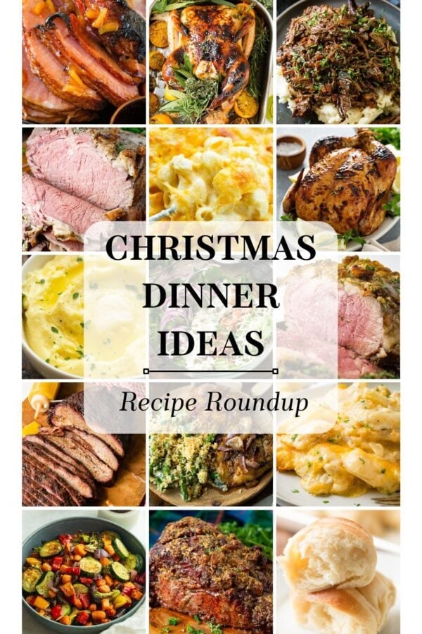 a photo collage of several recipes in a christmas dinner recipes roundup