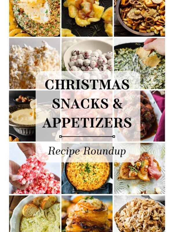 a photo collage of several Christmas appetizers