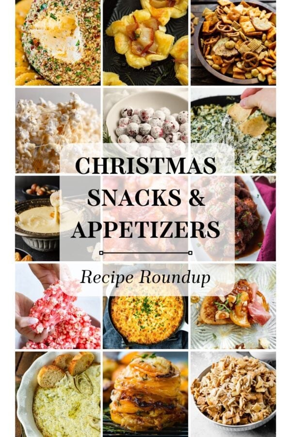 a photo collage of several Christmas appetizers