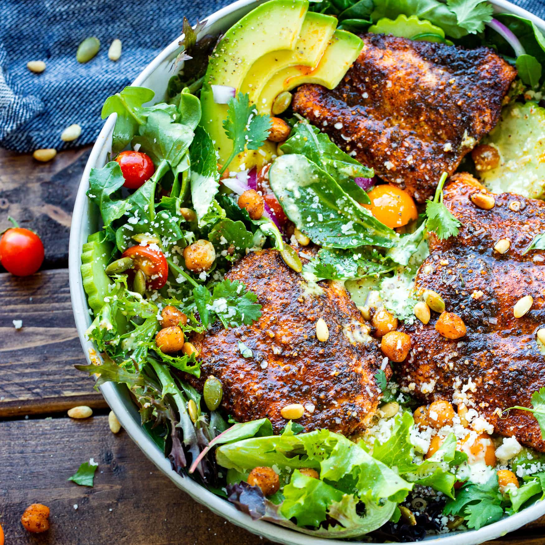 Citrus Oven Baked Salmon over Arugula Cucumber Salad