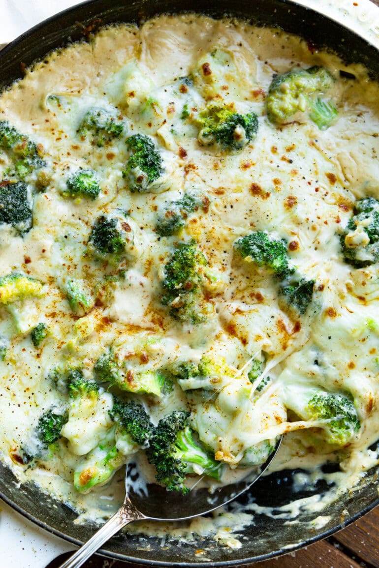 Photo of creamy Parmesan garlic broccoli sprinkled with Aleppo chili