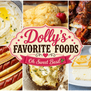 a collage of Dolly Parton's favorite foods