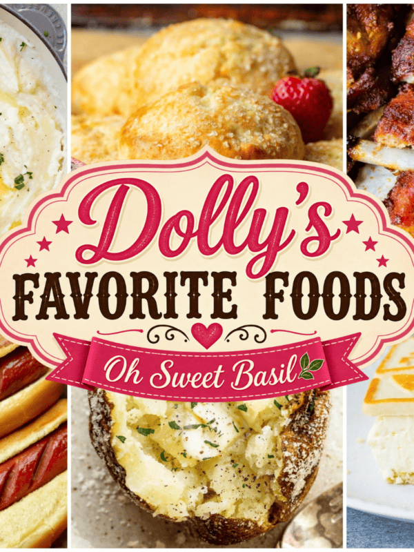 a collage of Dolly Parton's favorite foods