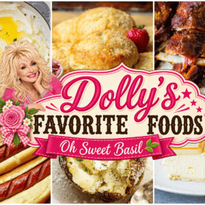 a collage of Dolly Parton's favorite foods