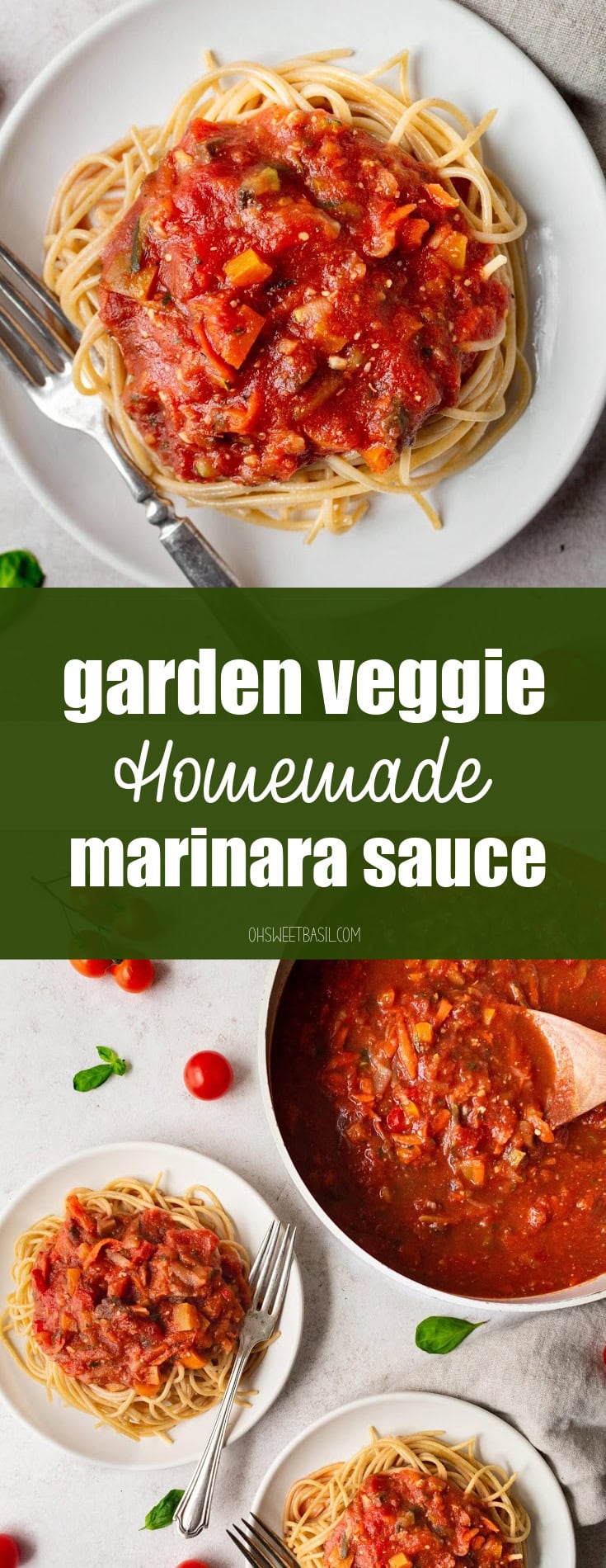a photo of vegetable marinara on top of cooked angel hair pasta