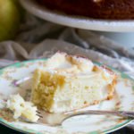 A slice of pear cake on a plate