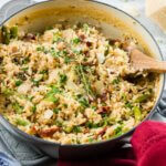 The holidays are busy enough without adding in all of the cooking and family dinners. Make ahead one pot creamy winter asiago cheese rice with asparagus!