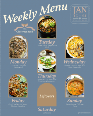 a graphic showing suggested recipes for each night of the week