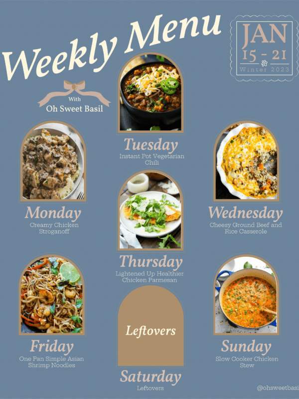 a graphic showing suggested recipes for each night of the week