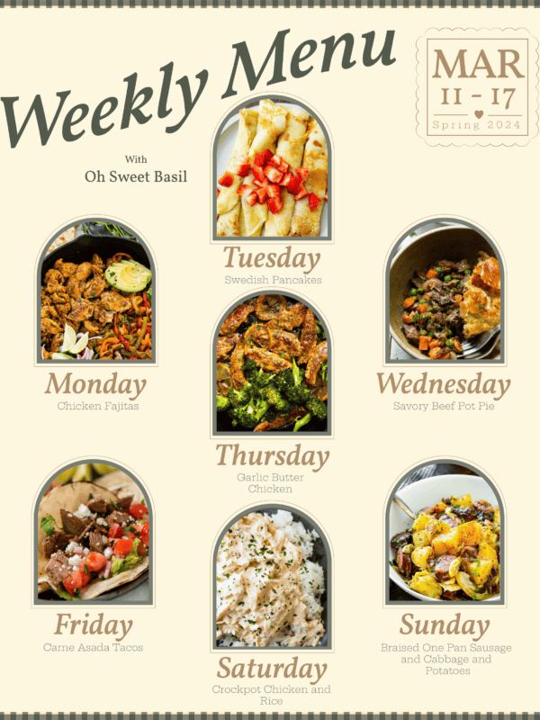a graphic showing a weekly menu plan