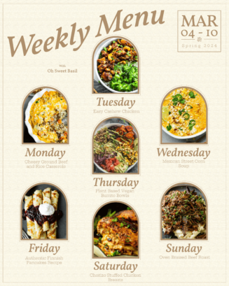 a graphic showing a weekly menu plan
