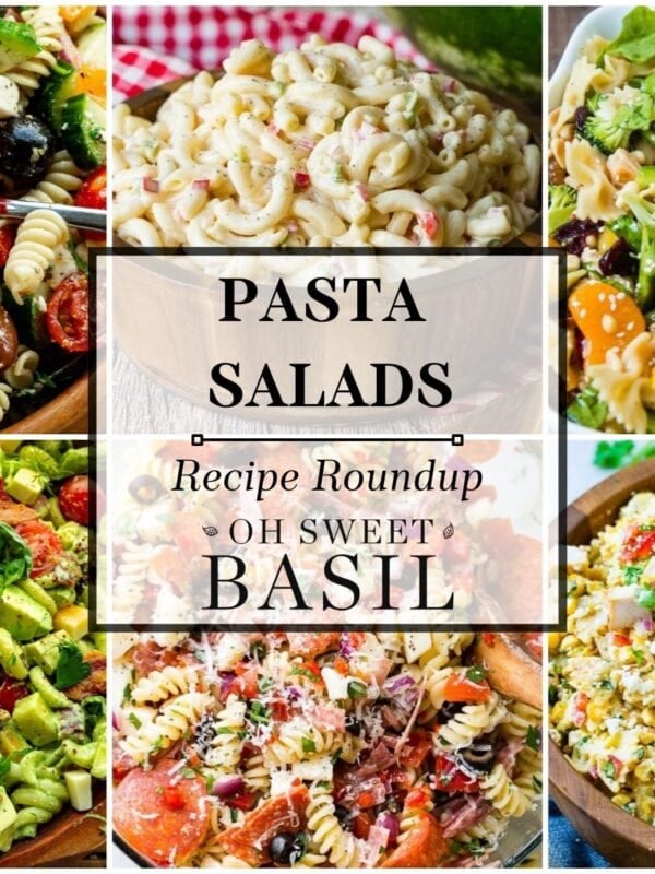 a collage of pasta salads