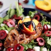Easy Peach Caprese Salad with Grilled Balsamic Chicken - a light and flavorful summer salad with is healthy and ready in 30 minutes!