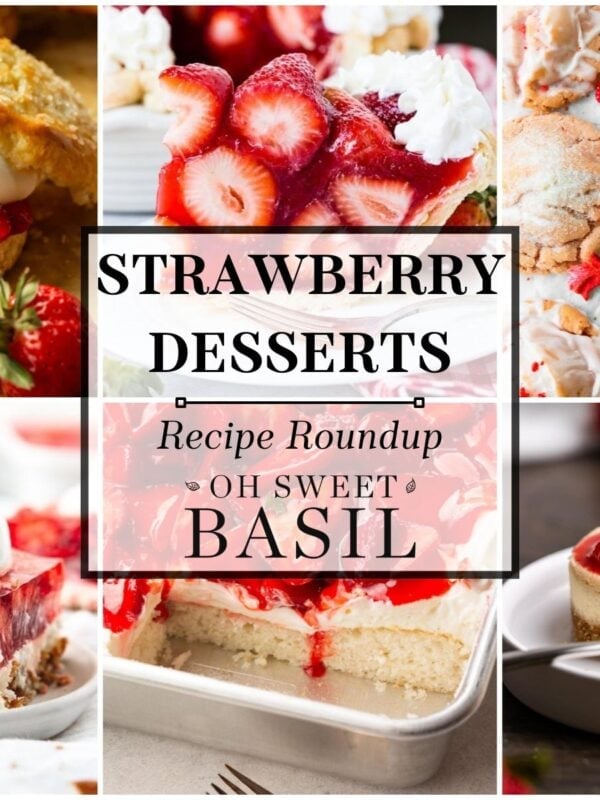 a collage of strawberry desserts