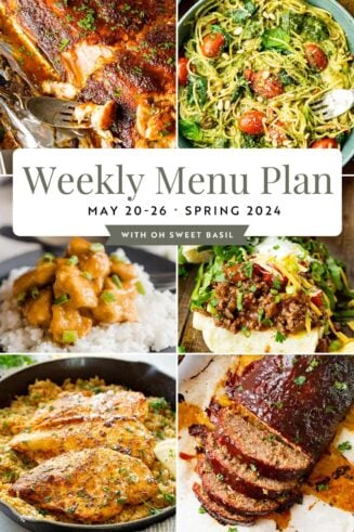 a photo of a weekly menu plan graphic showing recipes for each day of the week