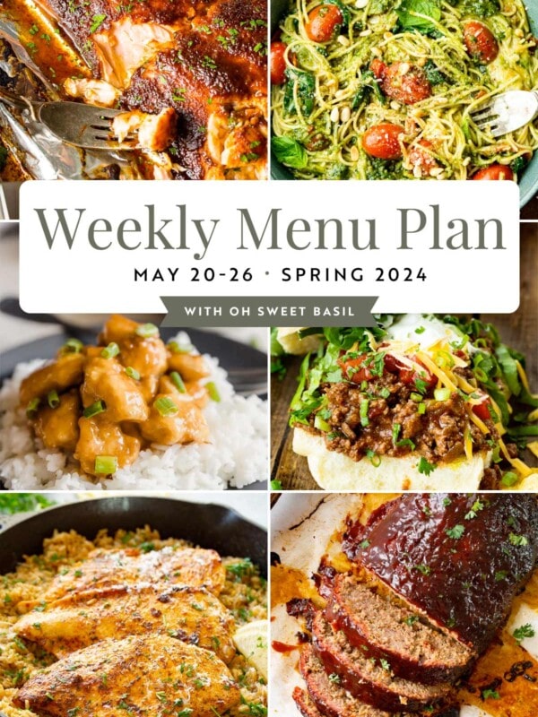 a photo of a weekly menu plan graphic showing recipes for each day of the week
