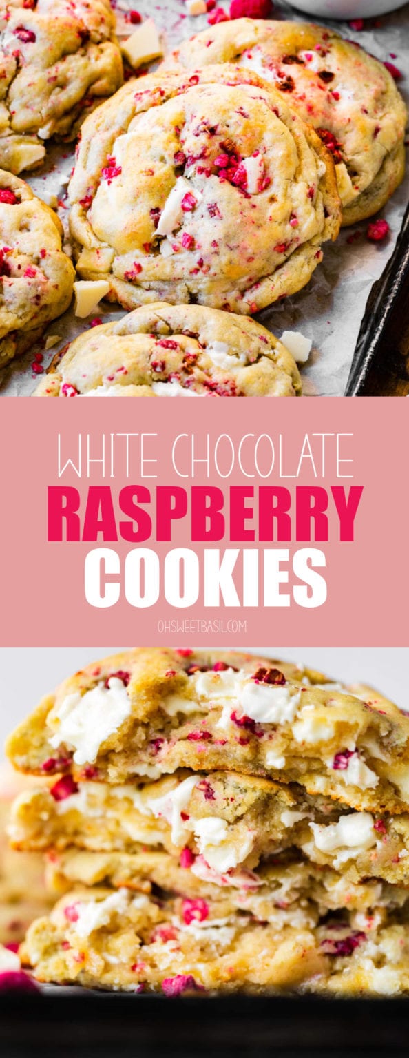 White Chocolate Raspberry Cookies - Oh Sweet Basil