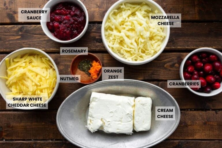 Dip all ingredients for Baked Cranberry Cream Cheese into separate small bowls