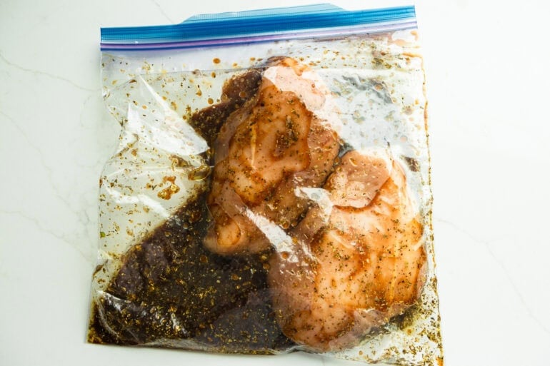 a ziplock with balsamic chicken marinade