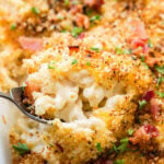 This is a quick and easy dinner idea with rotisserie chicken, cheesy chicken bacon ranch macaroni and cheese for family dinner! ohsweetbasil.com
