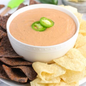 This cheesy salsa bean dip is a dip recipe perfect for entertaining! It's easy, cheesy, and just thick enough for a satisfying and customizable appetizer or snack.