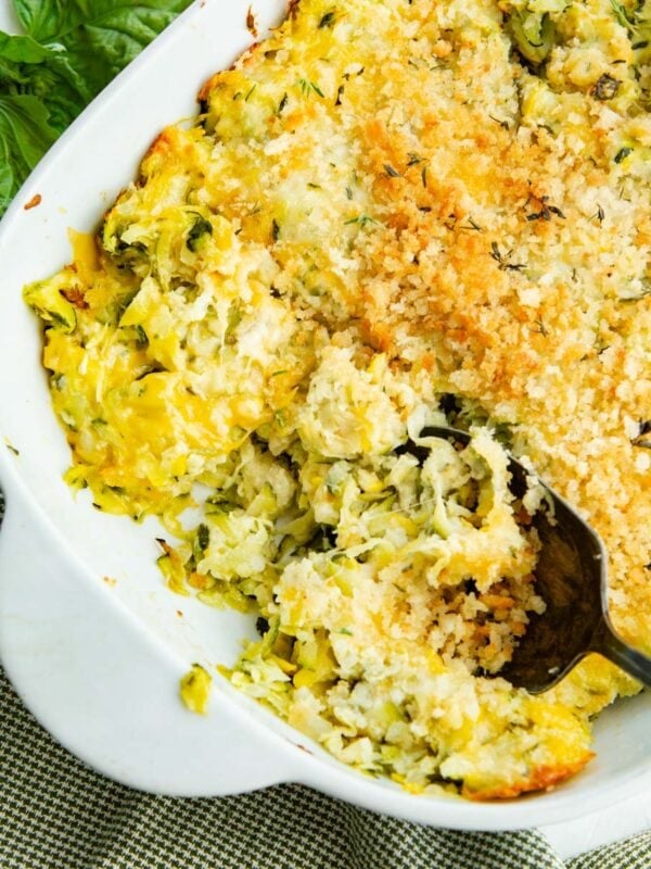Cheesy zucchini casserole with a golden crispy panko breadcrumb topping