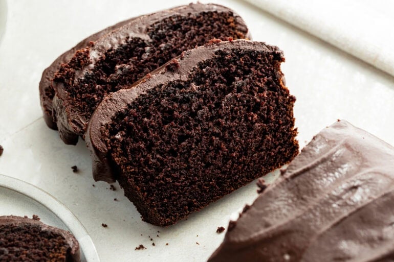 slices of a cake-like loaf of squash based sweet dessert.