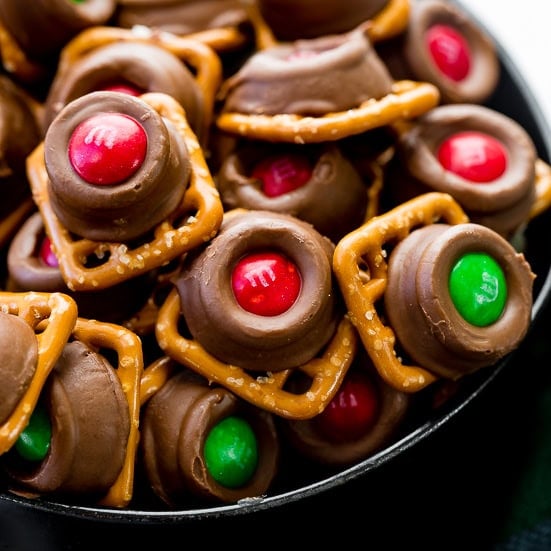 Rolo Pretzel Bites with M&Ms