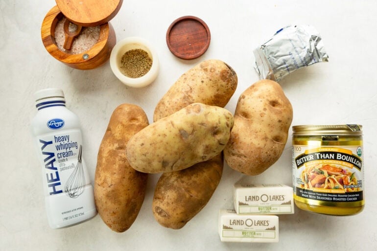 all the ingredients for crockpot mashed potatoes
