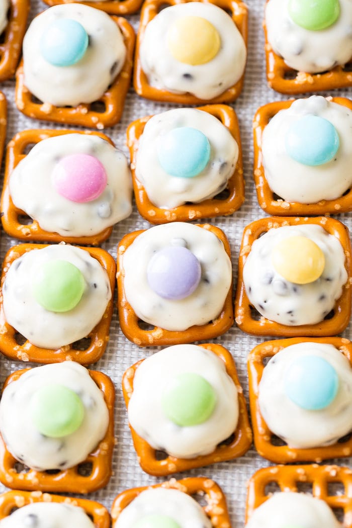 A close up shot of these sweet and salty easter treats.
